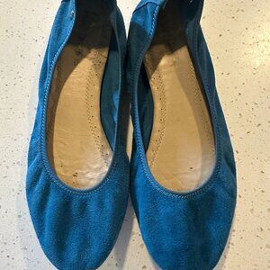 Teal Blue Suede Hush Puppy Ballet Flats Lightly worn size US 9
